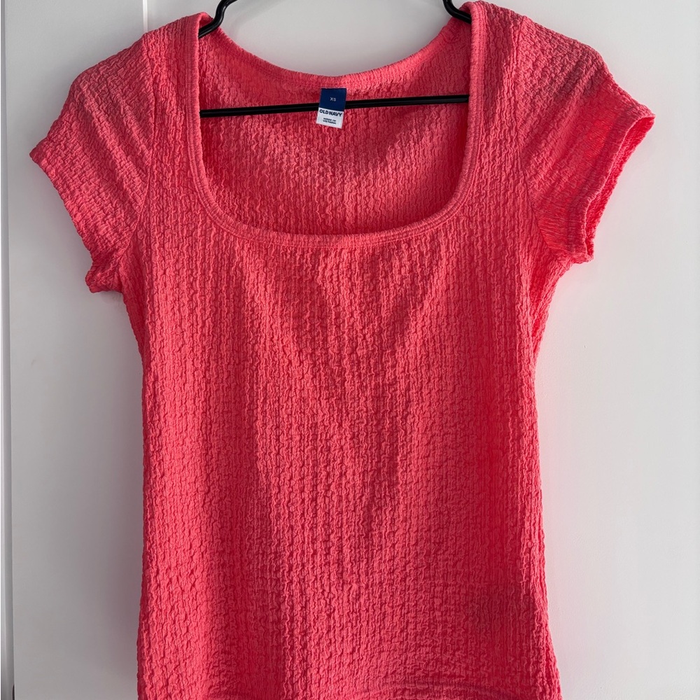 Bright Pink Textured Short Sleeve Top